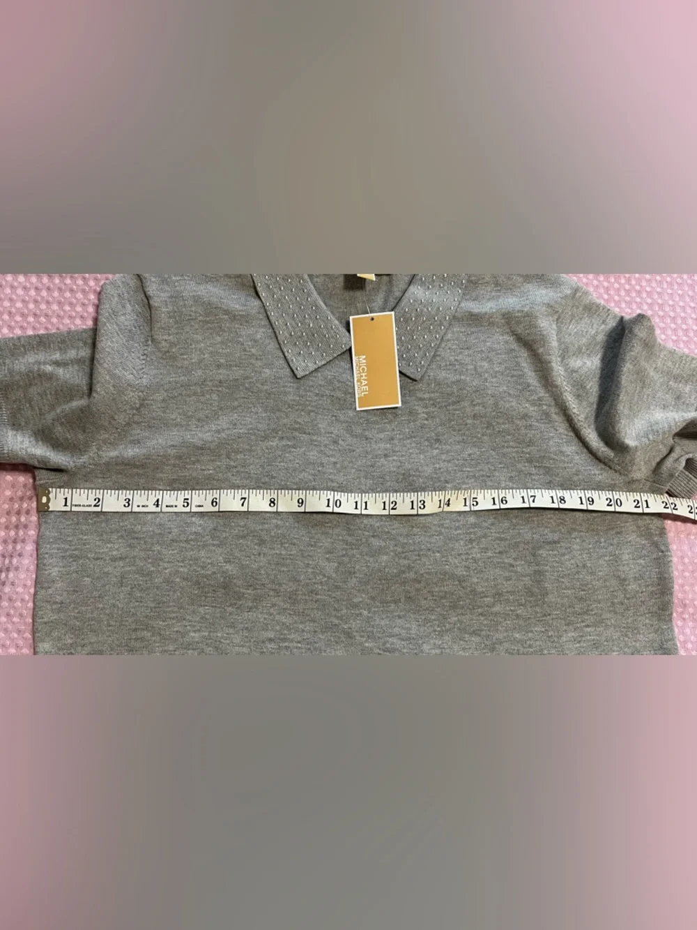 Michael Kors Gray Short-Sleeve Knit Polo Sweater